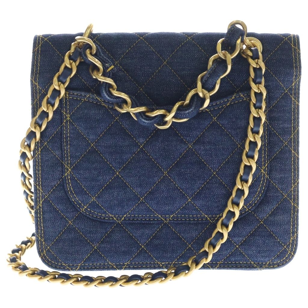 Chanel Quilted Chain Handle Denim 2-Way Bag Gold Indigo Plate — view 2