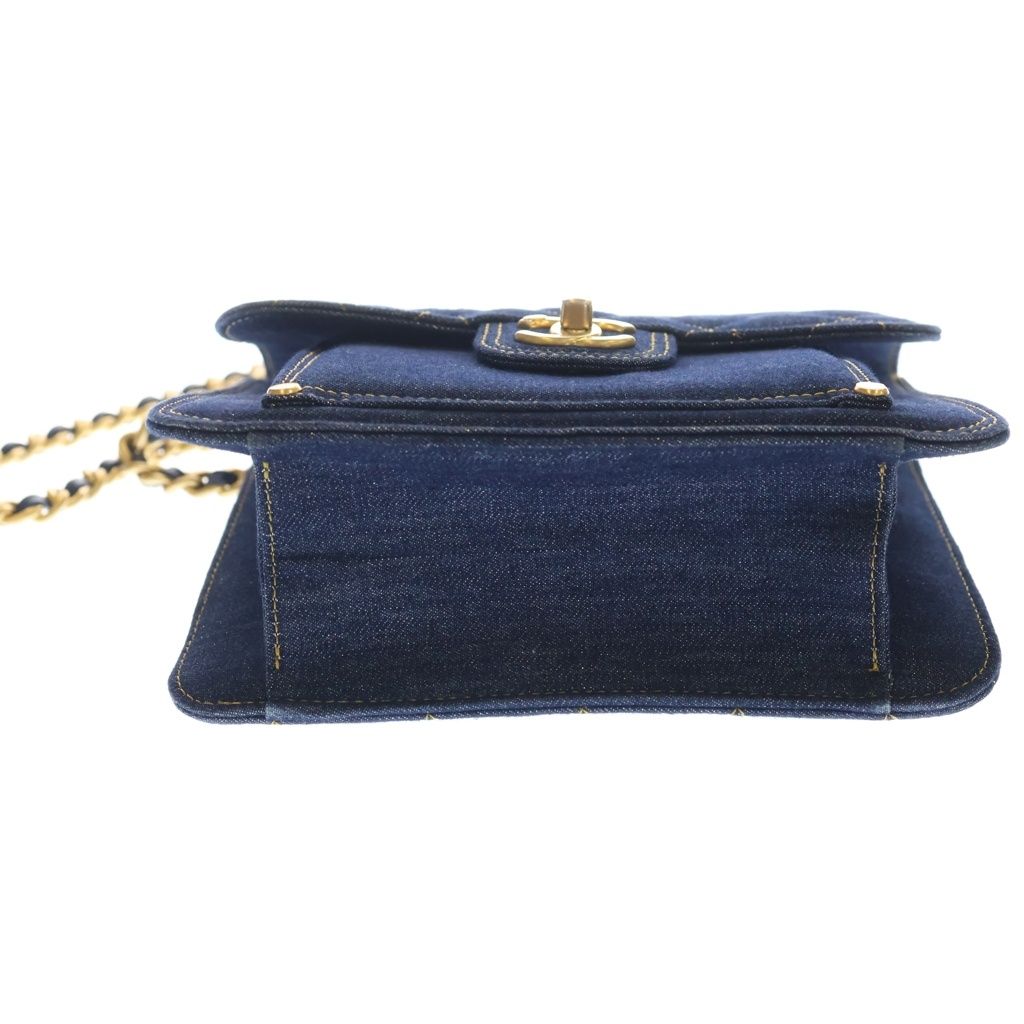 Chanel Quilted Chain Handle Denim 2-Way Bag Gold Indigo Plate — view 4