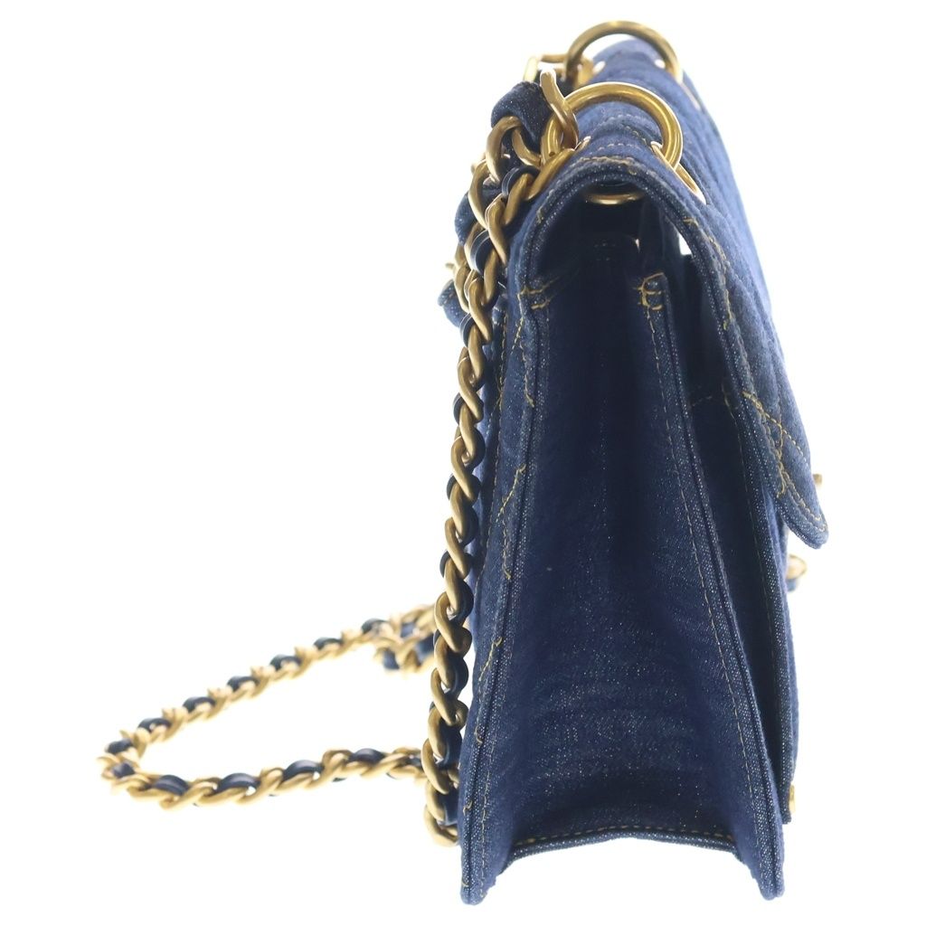 Chanel Quilted Chain Handle Denim 2-Way Bag Gold Indigo Plate — view 3
