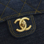 Chanel Quilted Chain Handle Denim 2-Way Bag Gold Indigo Plate — view 6