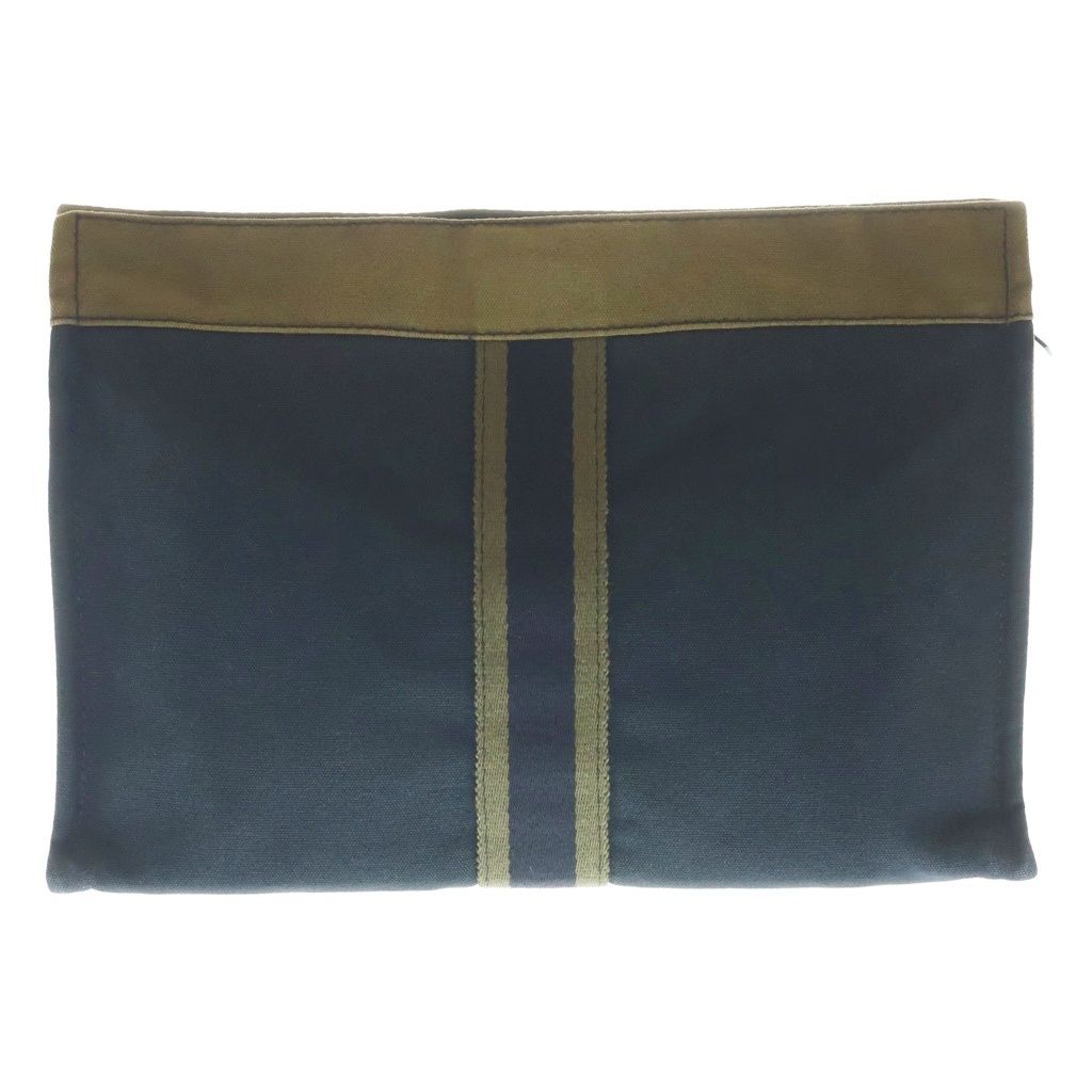 Hermes Fourre Tout Canvas Clutch Silver Khaki Navy — view 2