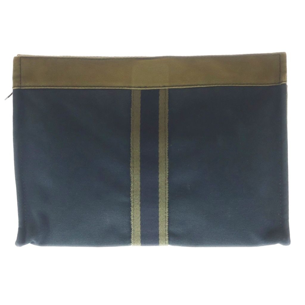 Hermes Fourre Tout Canvas Clutch Silver Khaki Navy