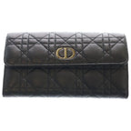 Dior Caro Cannage Wallet Card Case Black Leather Gold