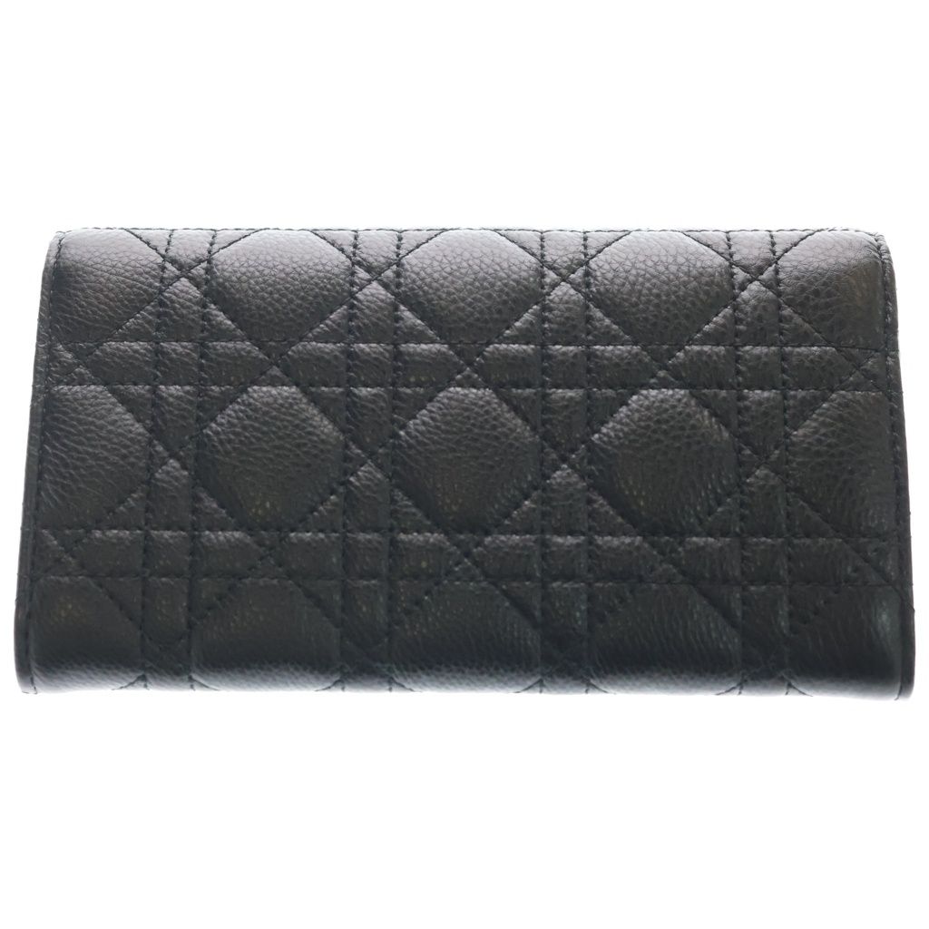 Dior Caro Cannage Wallet Card Case Black Leather Gold — view 2