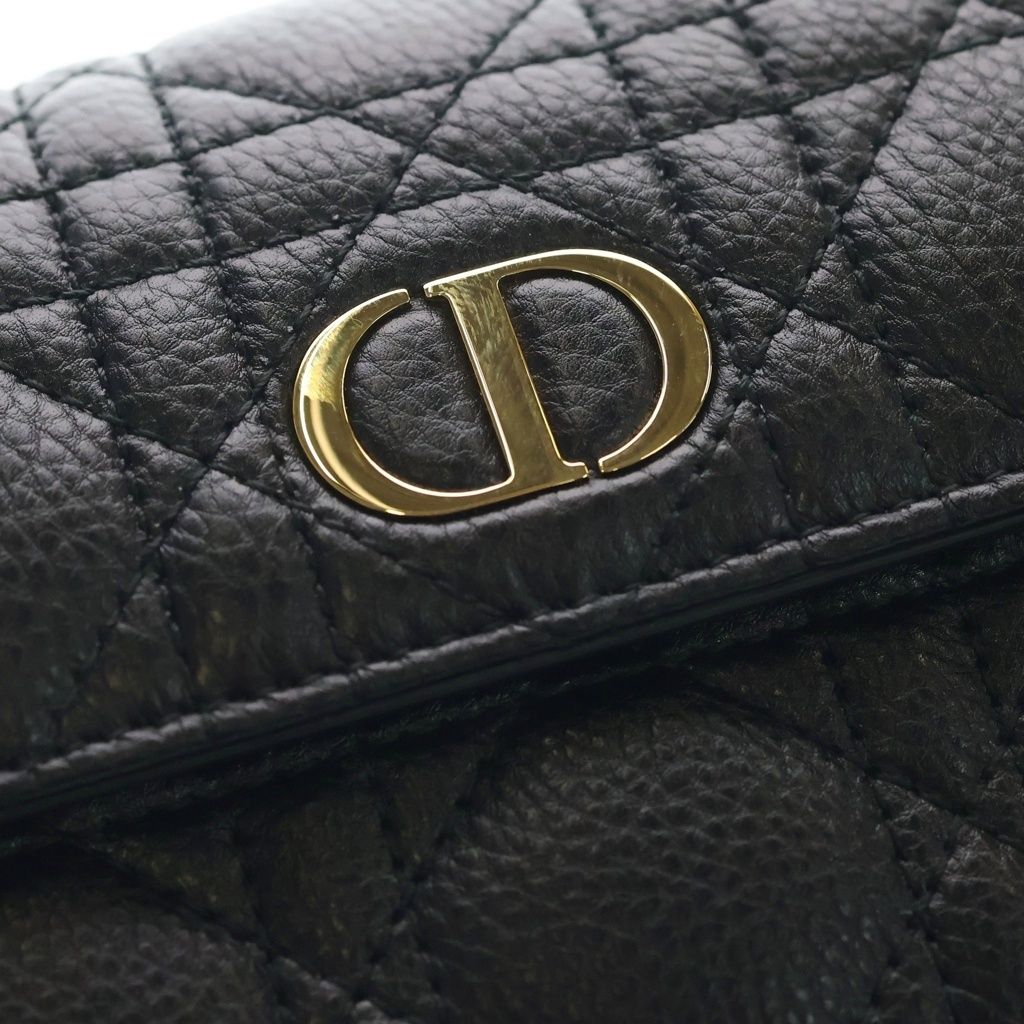 Dior Caro Cannage Wallet Card Case Black Leather Gold — view 5