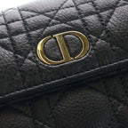 Dior Caro Cannage Wallet Card Case Black Leather Gold — view 5