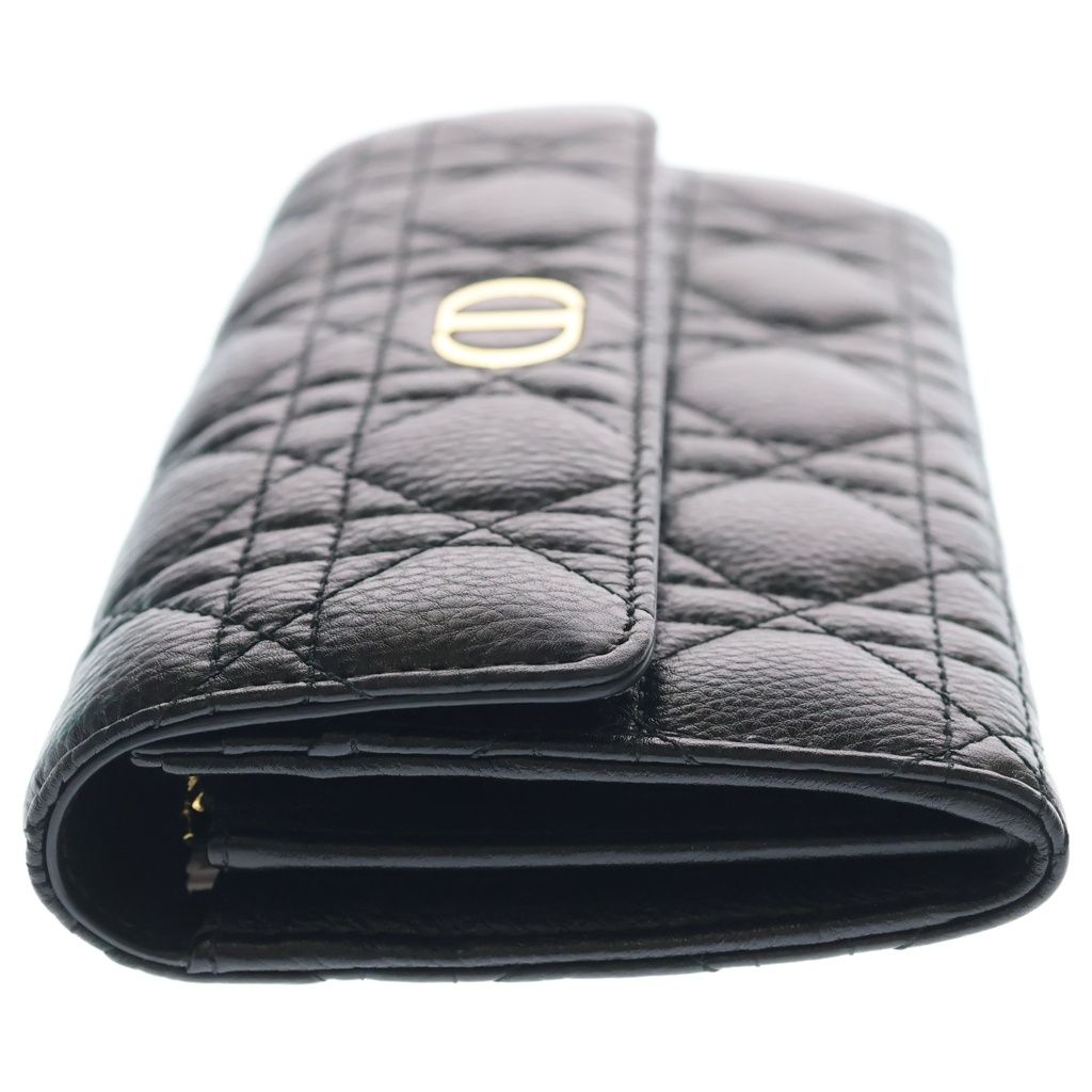 Dior Caro Cannage Wallet Card Case Black Leather Gold — view 3