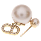 Dior Rhinestone Pearl Earrings Pink Gold — view 5