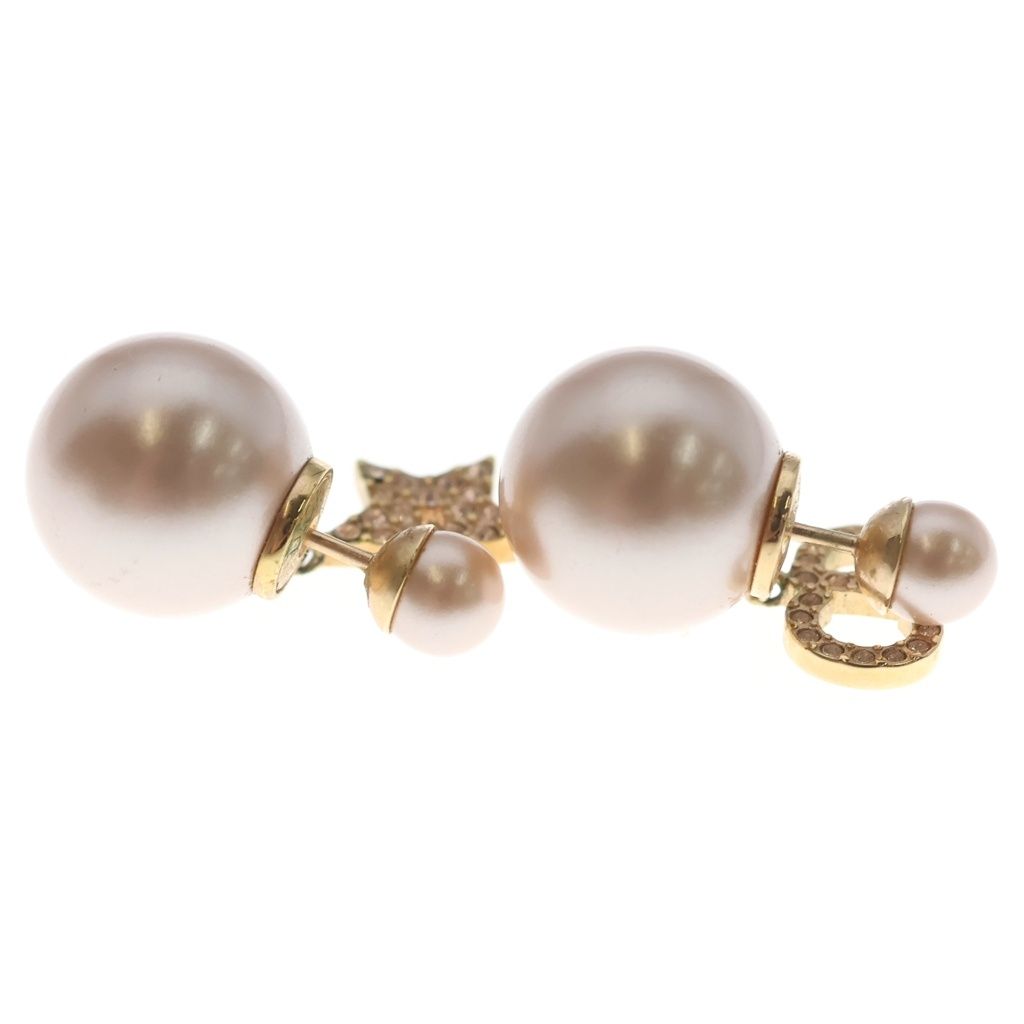 Dior Rhinestone Pearl Earrings Pink Gold — view 4
