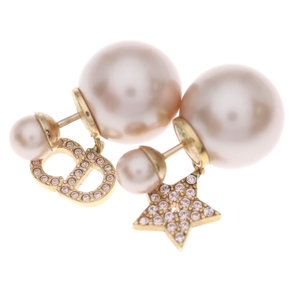 Dior Rhinestone Pearl Earrings Pink Gold