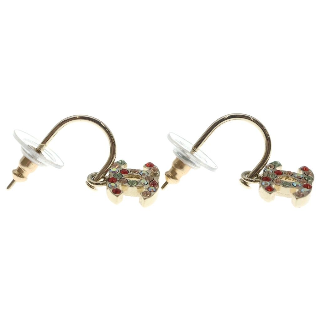Chanel CC Logo Rhinestone Hoop Earrings Multicolor Silver Metal — view 4