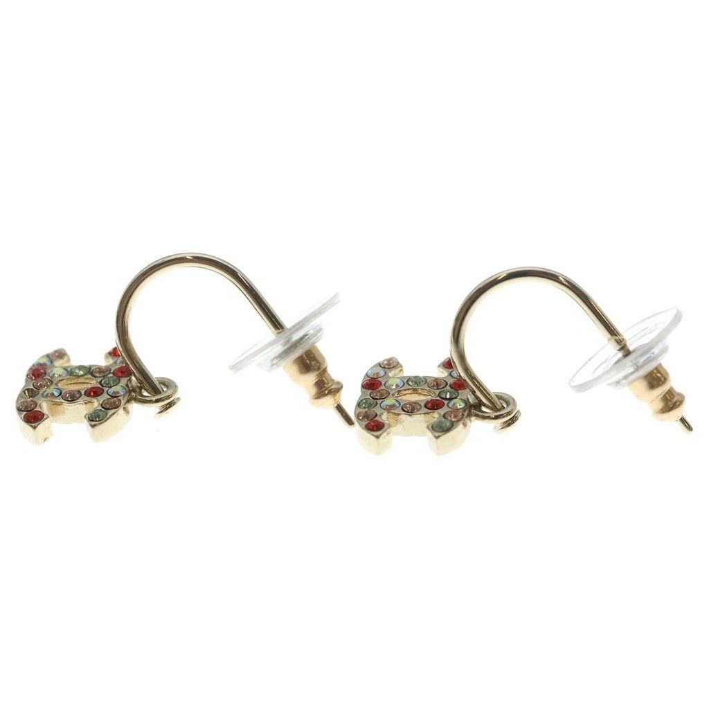 Chanel CC Logo Rhinestone Hoop Earrings Multicolor Silver Metal — view 3