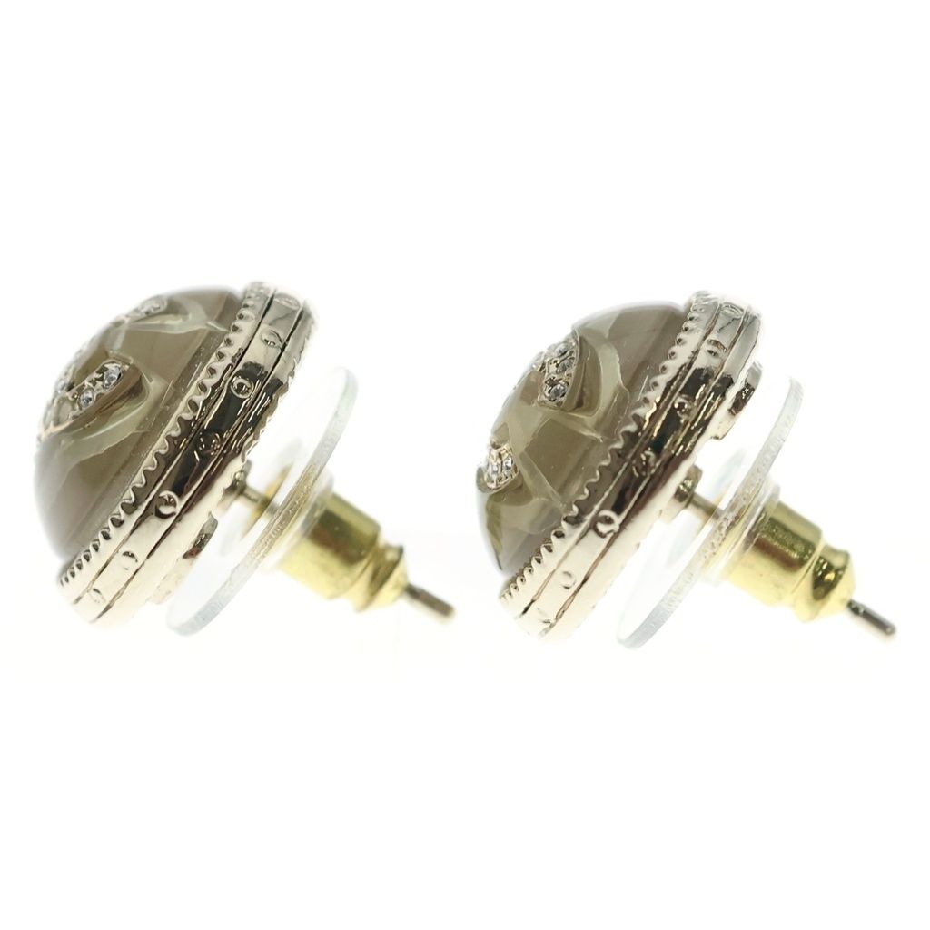 Chanel CC Logo Rhinestone Pearl Round Earrings Gold White — view 3