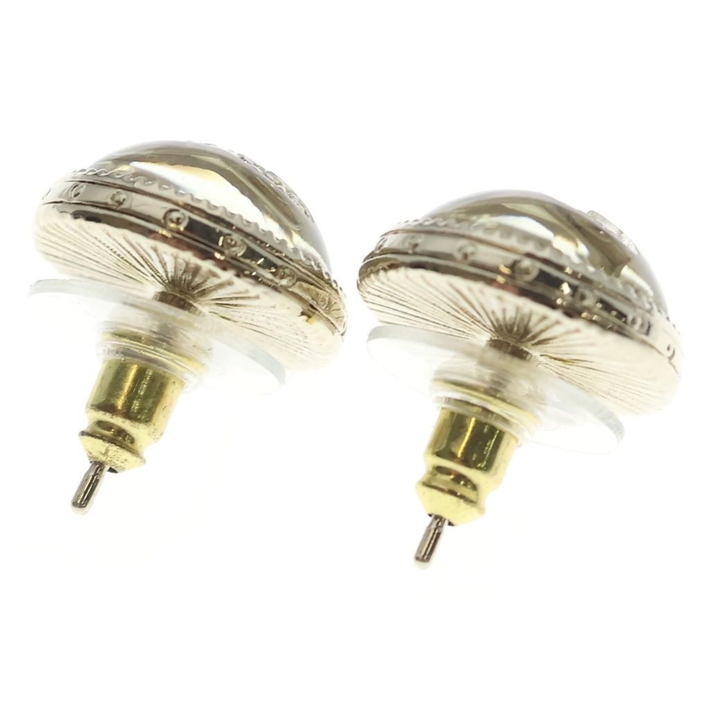 Chanel CC Logo Rhinestone Pearl Round Earrings Gold White — view 2