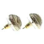 Chanel CC Logo Rhinestone Pearl Round Earrings Gold White — view 4