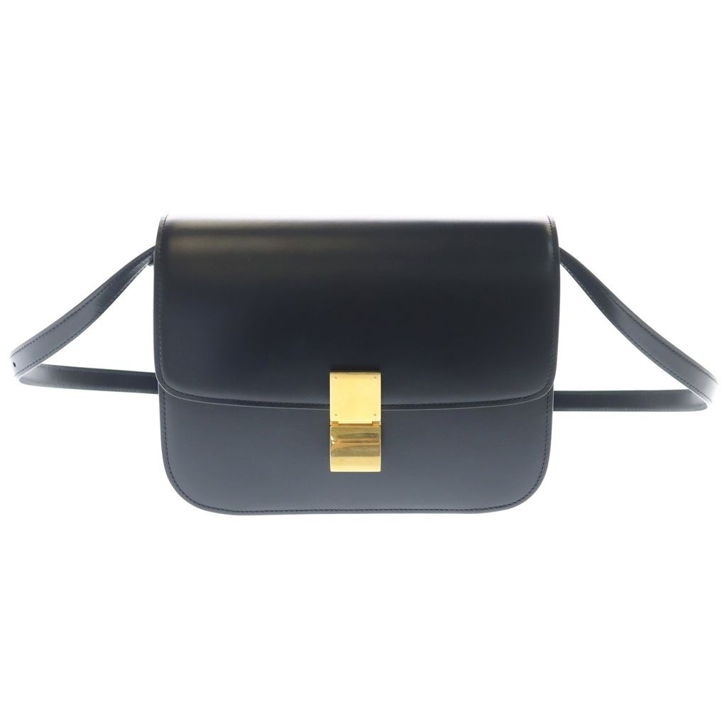 Celine Classic Box Shoulder Bag Black Leather Gold