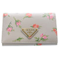 Prada Saffiano Triangle Logo Card Case Compact Wallet Bifold Flower Motif