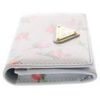 Prada Saffiano Triangle Logo Card Case Compact Wallet Bifold Flower Motif — view 3
