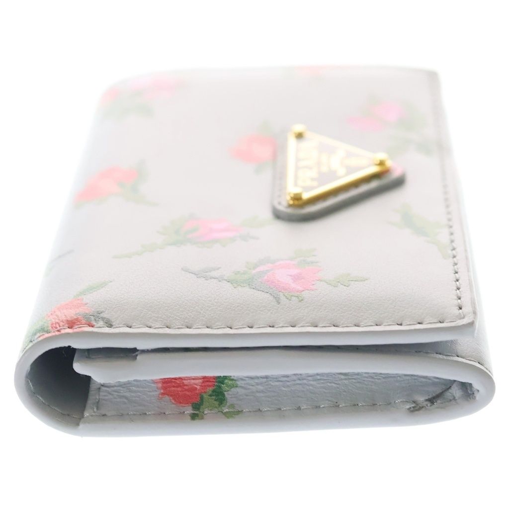 Prada Saffiano Triangle Logo Card Case Compact Wallet Bifold Flower Motif — view 3