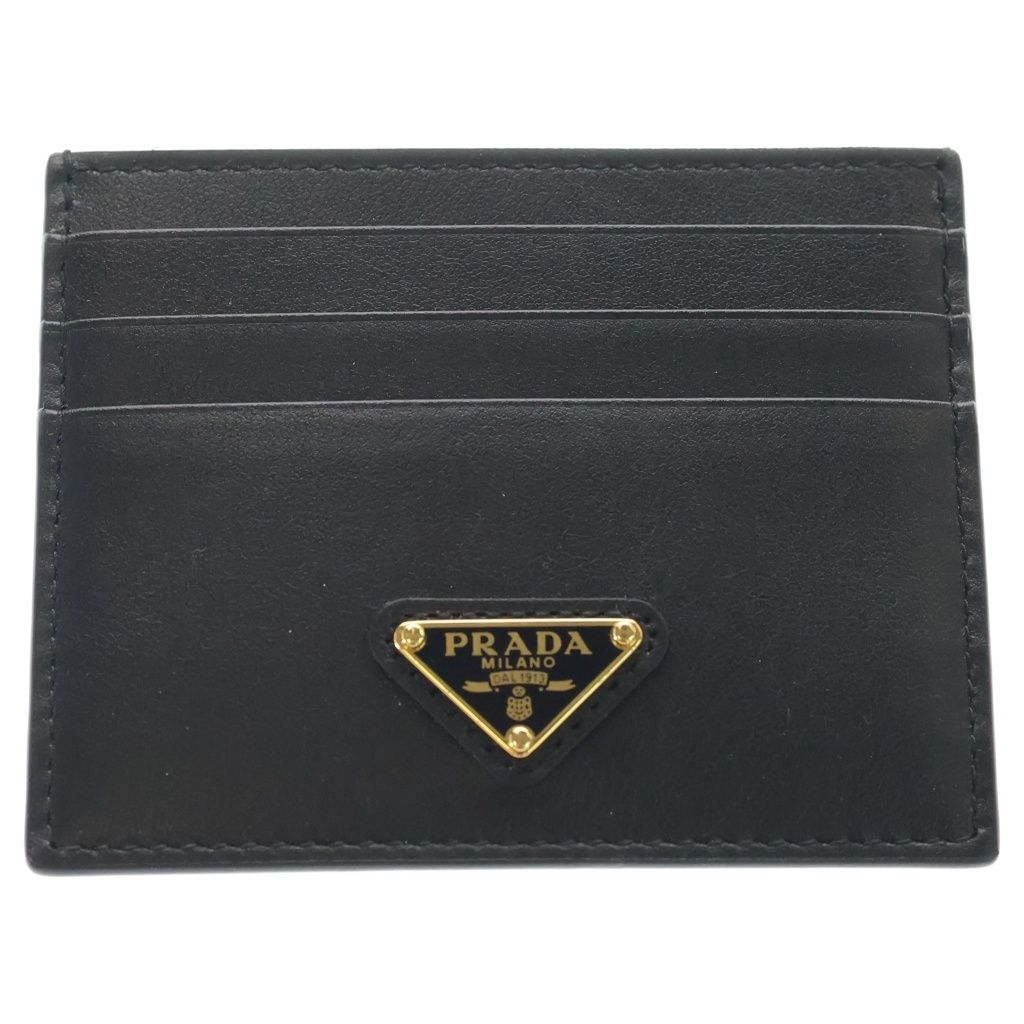 Prada Saffiano Triangle Logo Card Case Business Holder Black Leather