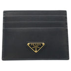 Prada Saffiano Triangle Logo Card Case Business Holder Black Leather