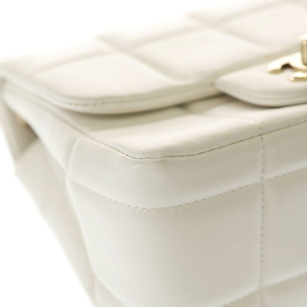 Chanel Choco Bar Mini Flap Lambskin Leather Chain Shoulder Bag Gold White — view 5