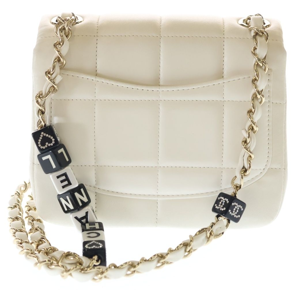 Chanel Choco Bar Mini Flap Lambskin Leather Chain Shoulder Bag Gold White — view 2