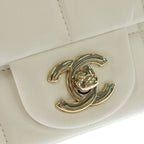 Chanel Choco Bar Mini Flap Lambskin Leather Chain Shoulder Bag Gold White — view 7