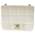 Chanel Choco Bar Mini Flap Lambskin Leather Chain Shoulder Bag Gold White
