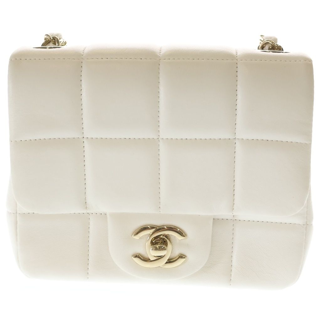 Chanel Choco Bar Mini Flap Lambskin Leather Chain Shoulder Bag Gold White