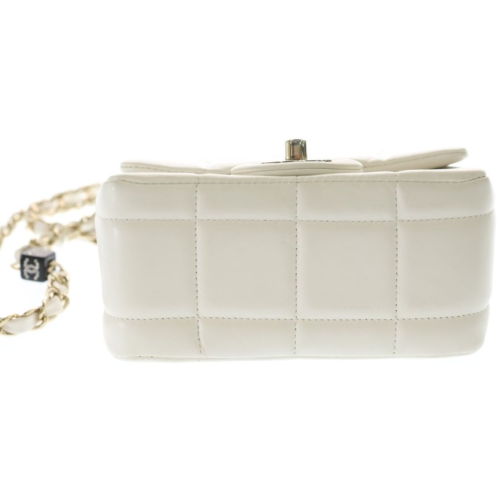 Chanel Choco Bar Mini Flap Lambskin Leather Chain Shoulder Bag Gold White — view 4