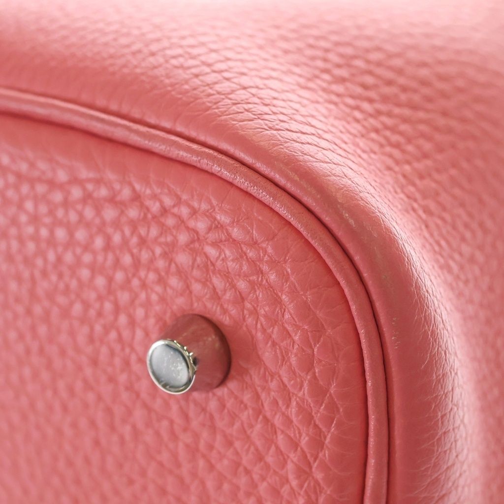 Hermes Picotin Lock MM Rose Azalea Taurillon Clemence Leather Handbag Silver — view 6