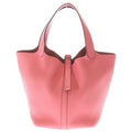 Hermes Picotin Lock MM Rose Azalea Taurillon Clemence Leather Handbag Silver