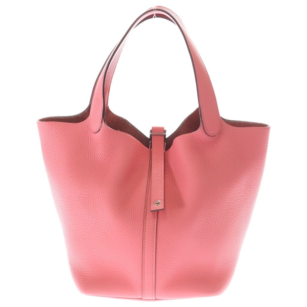 Hermes Picotin Lock MM Rose Azalea Taurillon Clemence Leather Handbag Silver