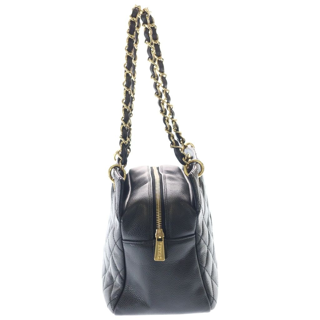 Chanel Quilted Petit Timeless Tote Chain Shoulder Bag Caviar Leather Gold Black — view 3