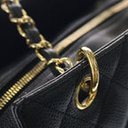 Chanel Quilted Petit Timeless Tote Chain Shoulder Bag Caviar Leather Gold Black — view 6