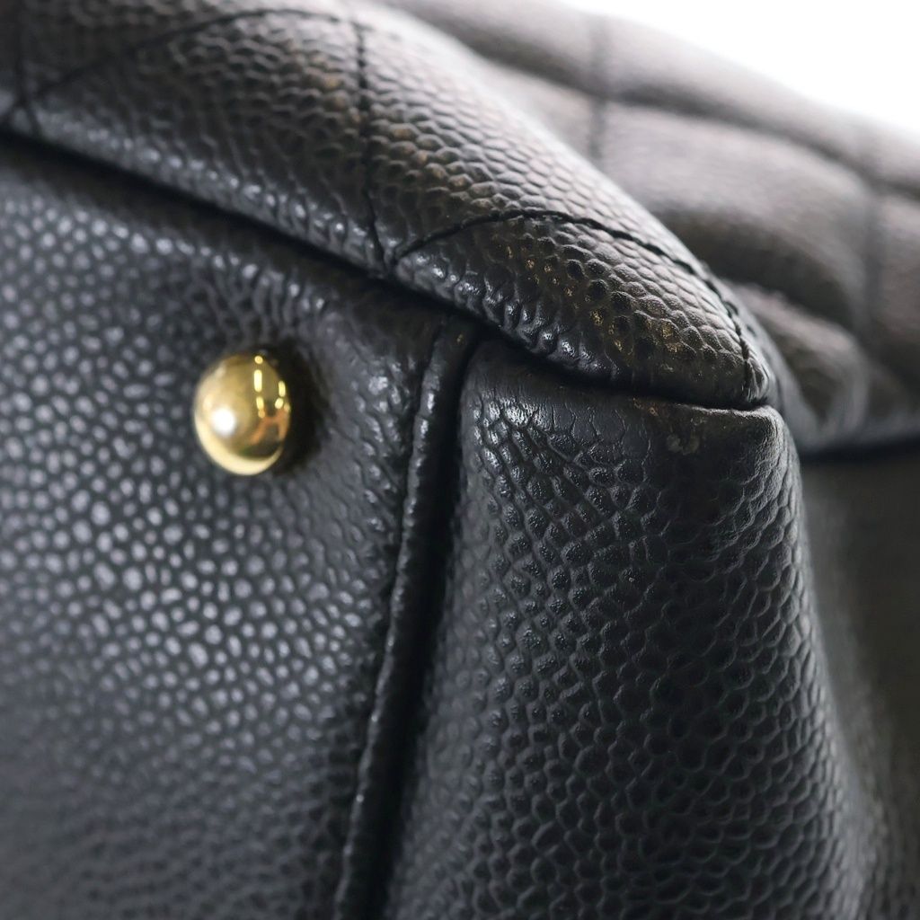 Chanel Quilted Petit Timeless Tote Chain Shoulder Bag Caviar Leather Gold Black — view 7