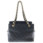 Chanel Quilted Petit Timeless Tote Chain Shoulder Bag Caviar Leather Gold Black — view 2