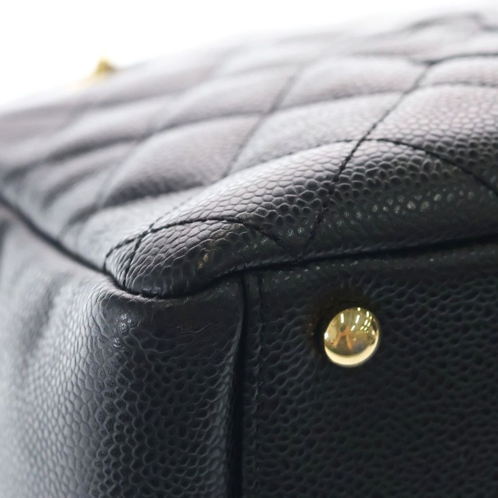 Chanel Quilted Petit Timeless Tote Chain Shoulder Bag Caviar Leather Gold Black — view 5