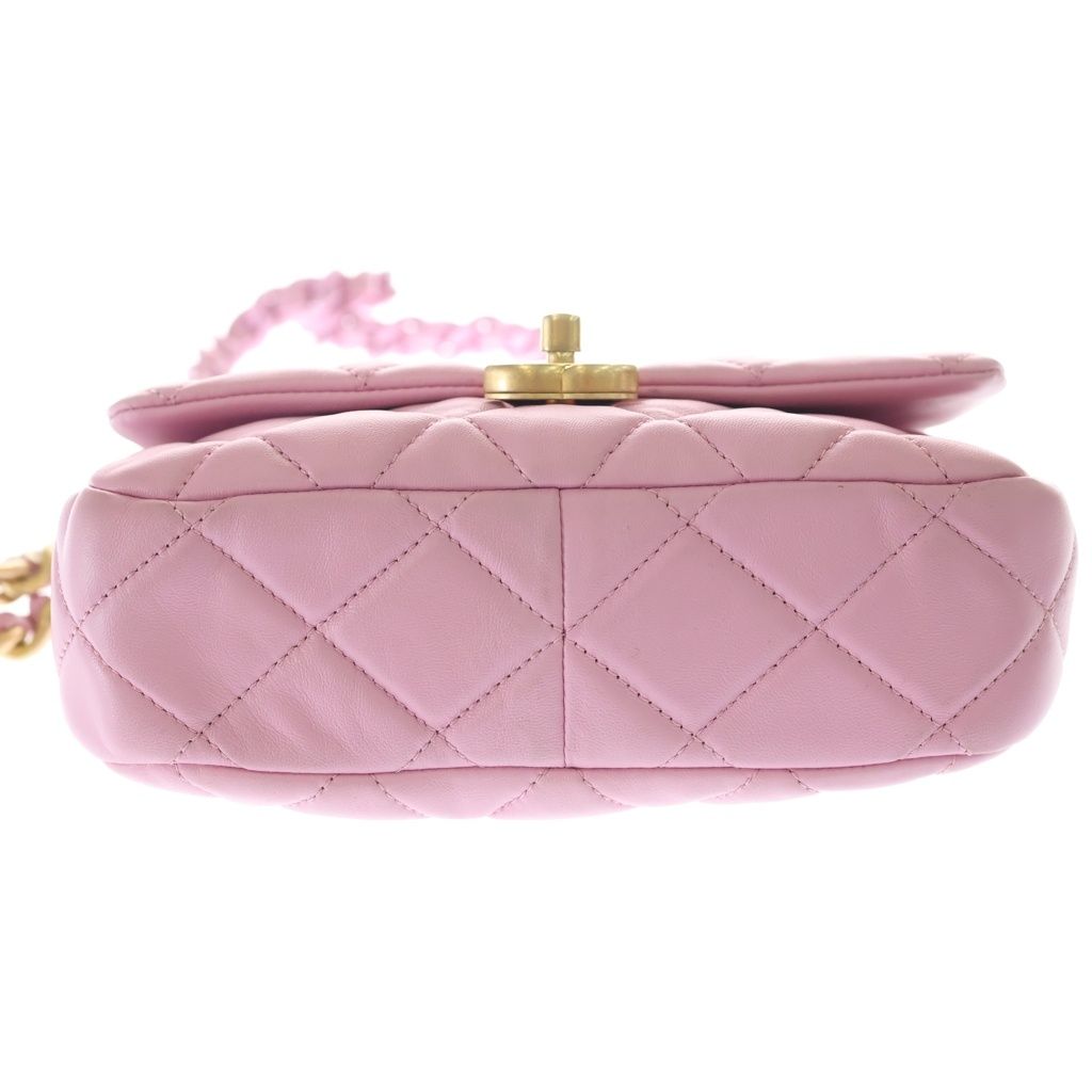 Chanel Quilted Lambskin Leather Chain Shoulder Bag Gold Pink Plate — view 4
