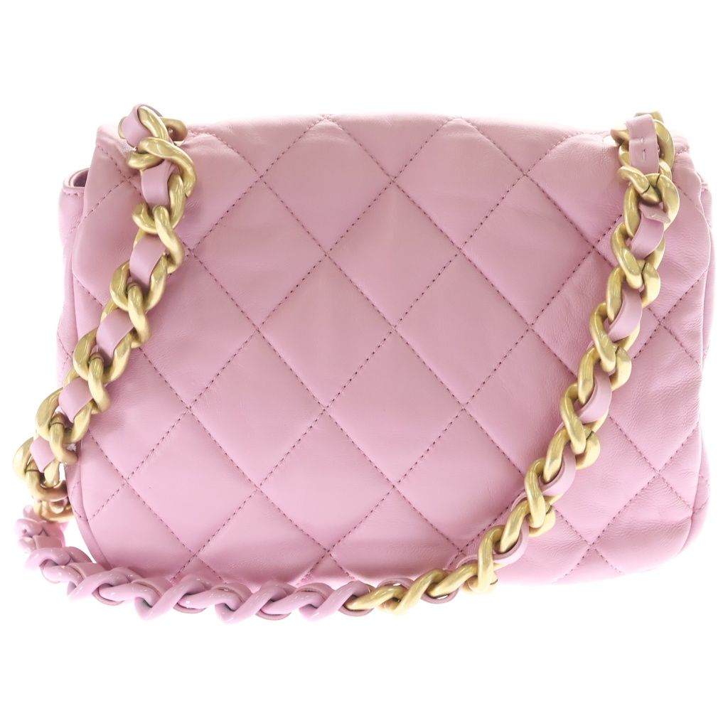Chanel Quilted Lambskin Leather Chain Shoulder Bag Gold Pink Plate — view 2