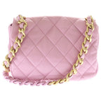 Chanel Quilted Lambskin Leather Chain Shoulder Bag Gold Pink Plate — view 2