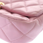 Chanel Quilted Lambskin Leather Chain Shoulder Bag Gold Pink Plate — view 6