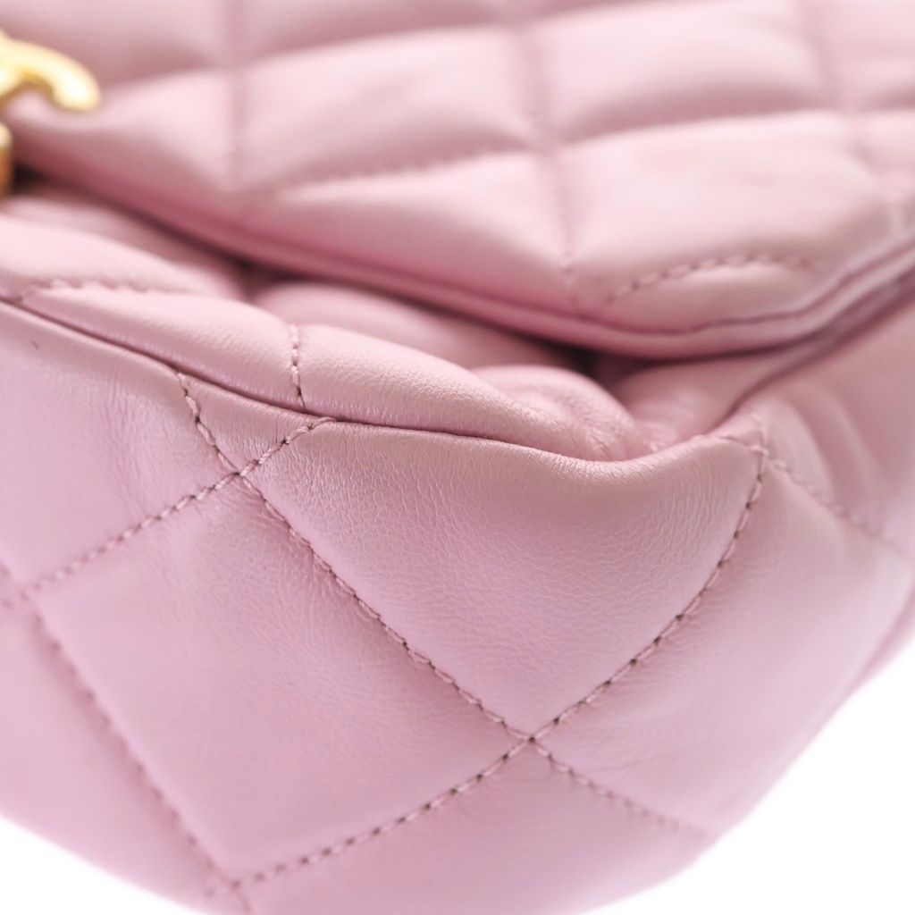 Chanel Quilted Lambskin Leather Chain Shoulder Bag Gold Pink Plate — view 6