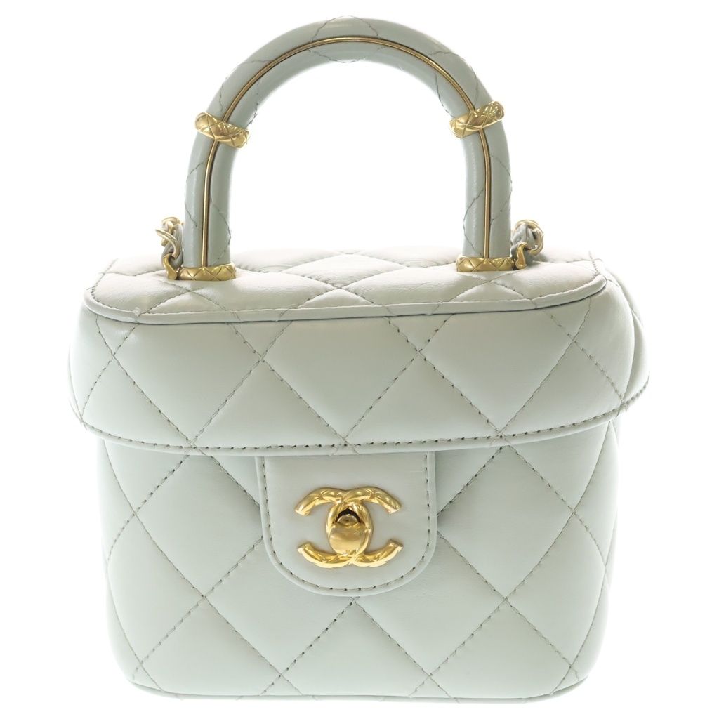 Chanel Vanity Top Handle Lambskin Leather 2-Way Hand Chain Shoulder Bag Gold