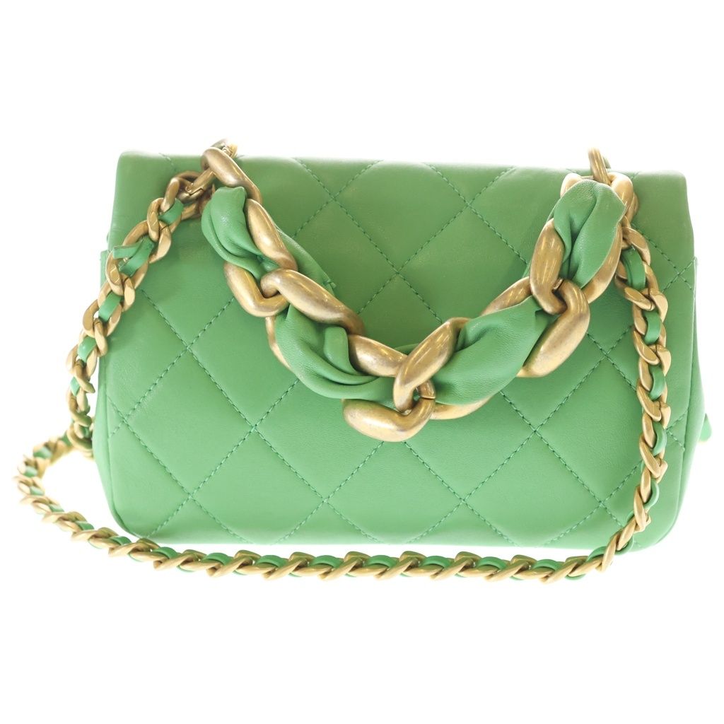 Chanel Quilted 18 Lambskin Leather Chain Shoulder Bag Gold Green — view 2