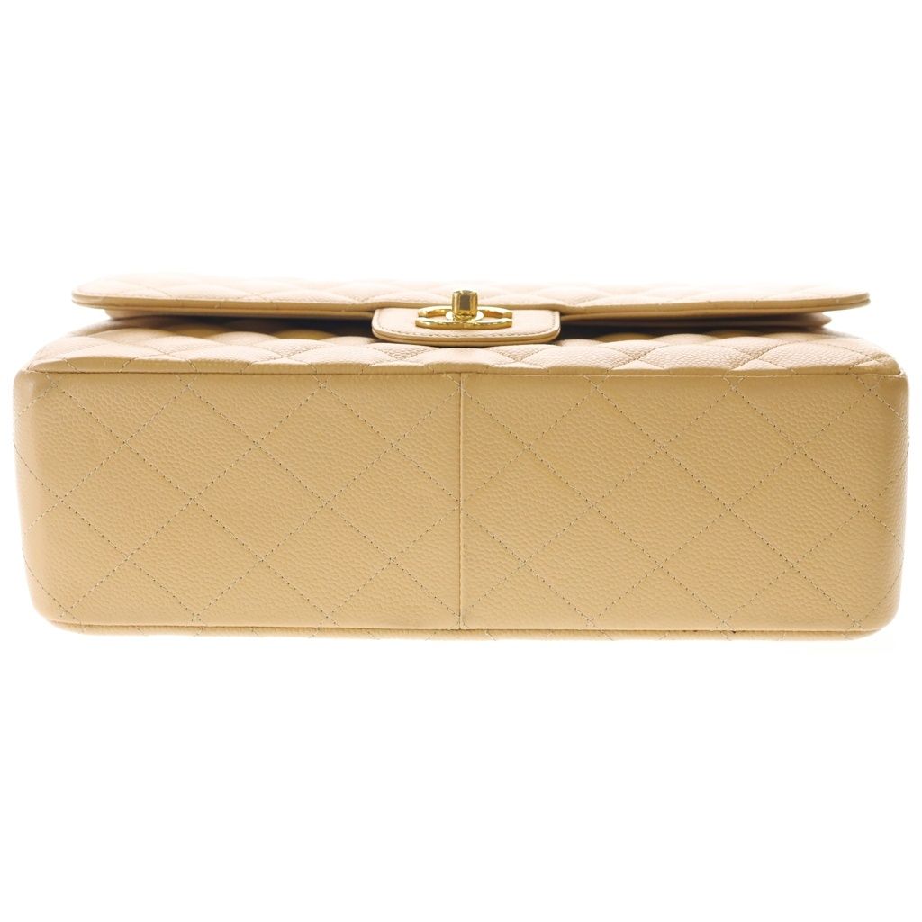 Chanel Deca Quilted 30 Caviar Leather Double Flap Chain Shoulder Bag Gold Beige — view 4