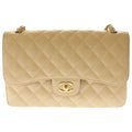 Chanel Deca Quilted 30 Caviar Leather Double Flap Chain Shoulder Bag Gold Beige