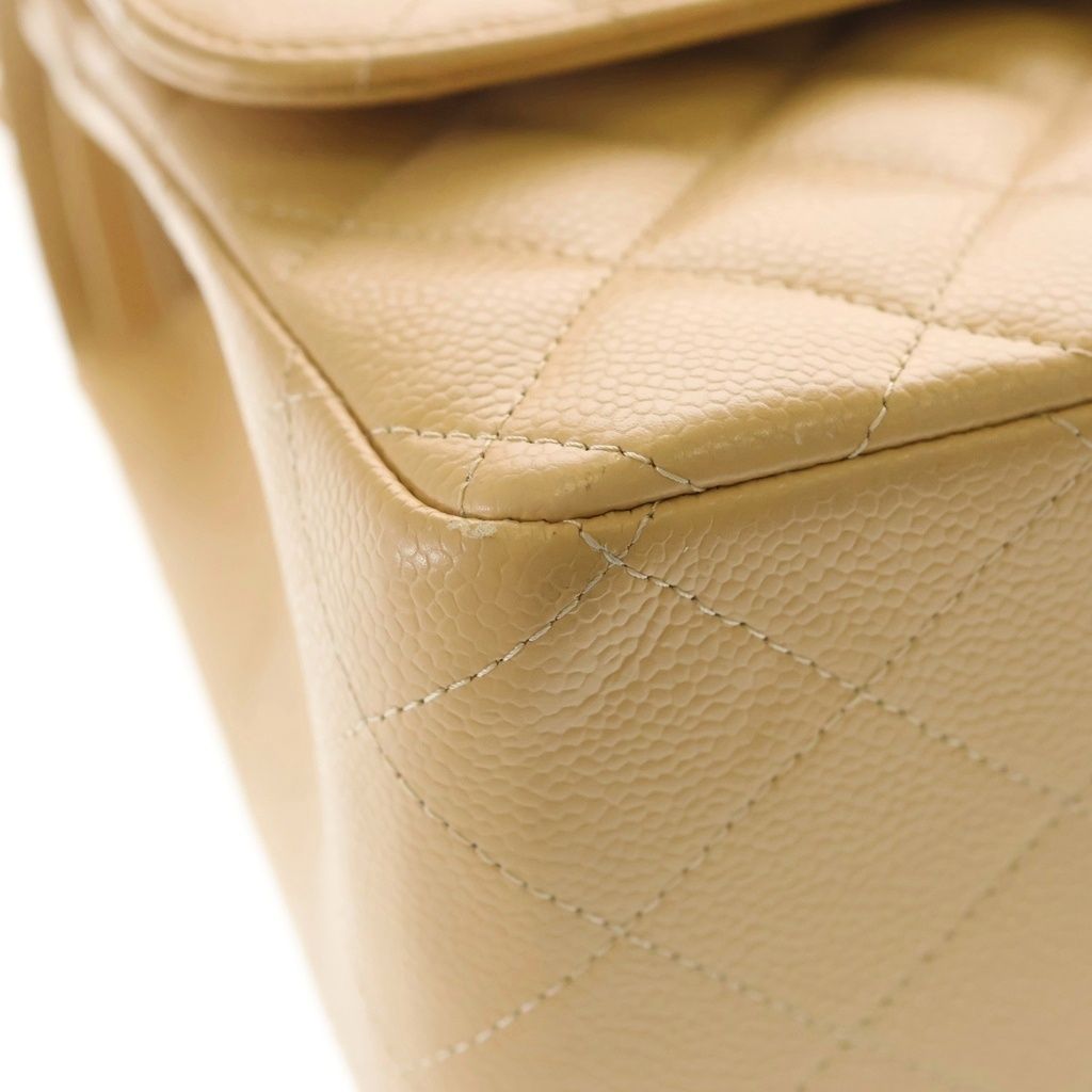 Chanel Deca Quilted 30 Caviar Leather Double Flap Chain Shoulder Bag Gold Beige — view 5
