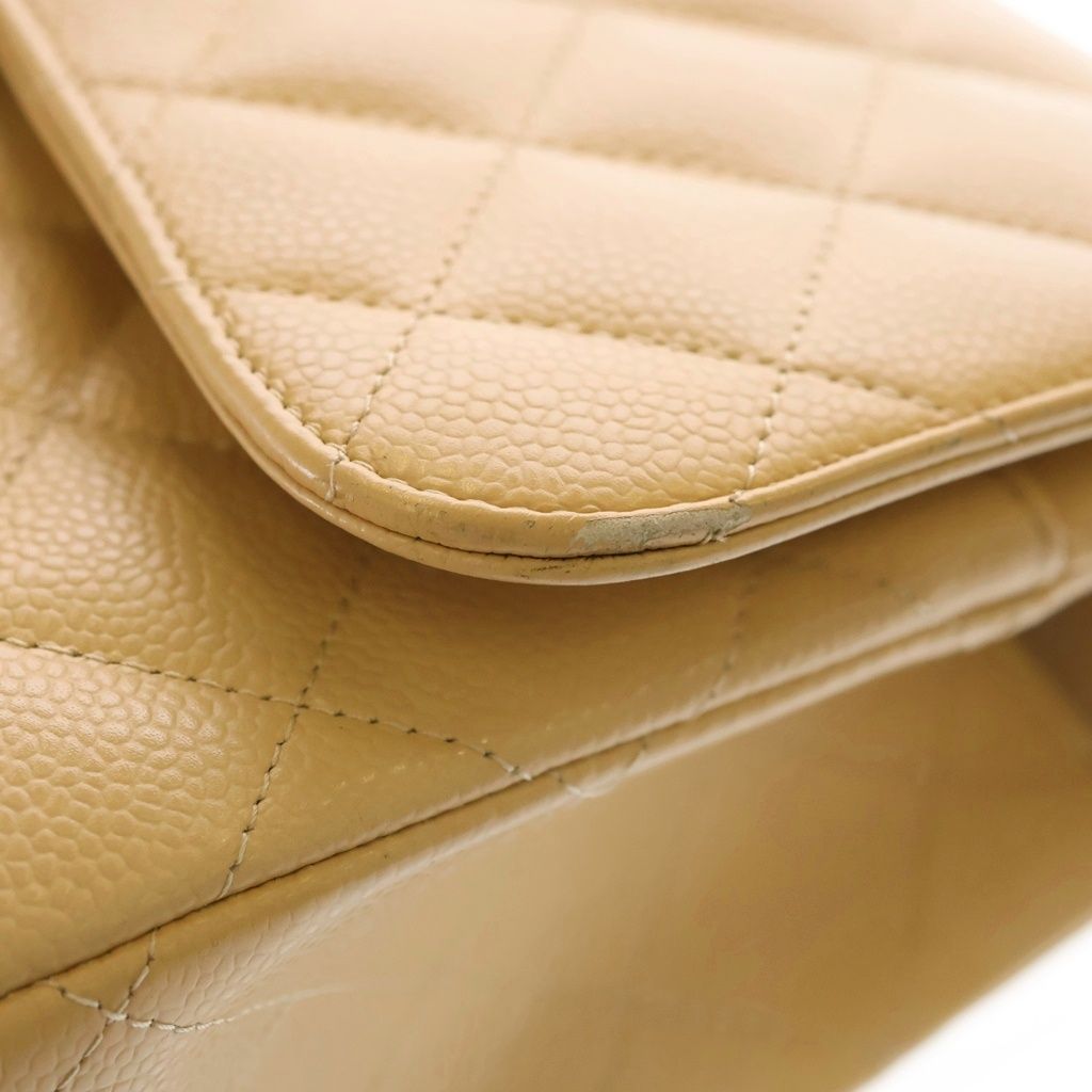 Chanel Deca Quilted 30 Caviar Leather Double Flap Chain Shoulder Bag Gold Beige — view 7